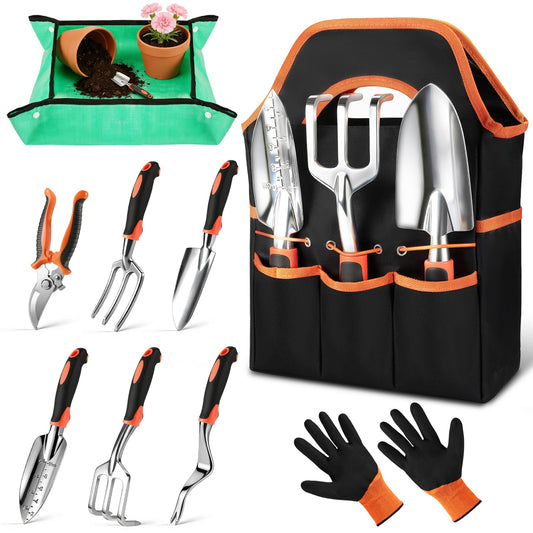 9-Piece Heavy Duty Gardening Tool Set with Ergonomic Stainless Steel Design