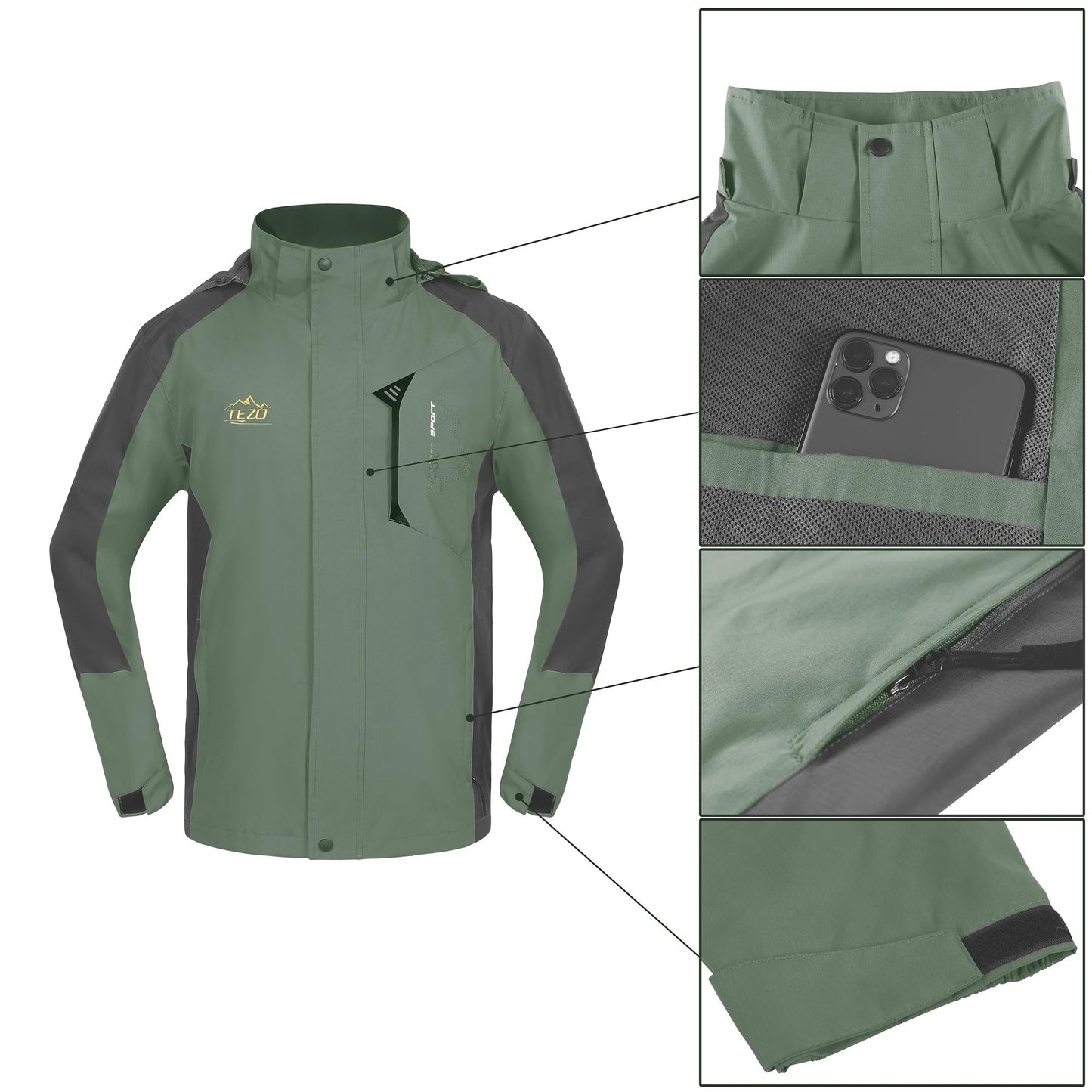 Men’s Waterproof Hooded Rain Jacket with Lightweight Windproof Design