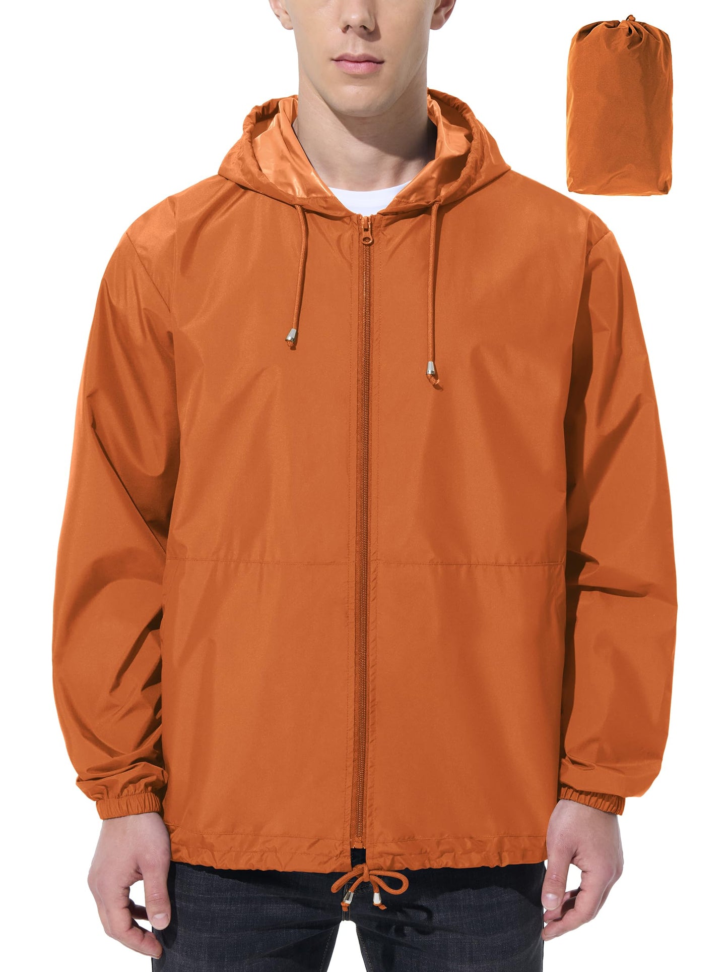 Men’s Lightweight Packable Waterproof Rain Jacket with Hood for Outdoor Activities