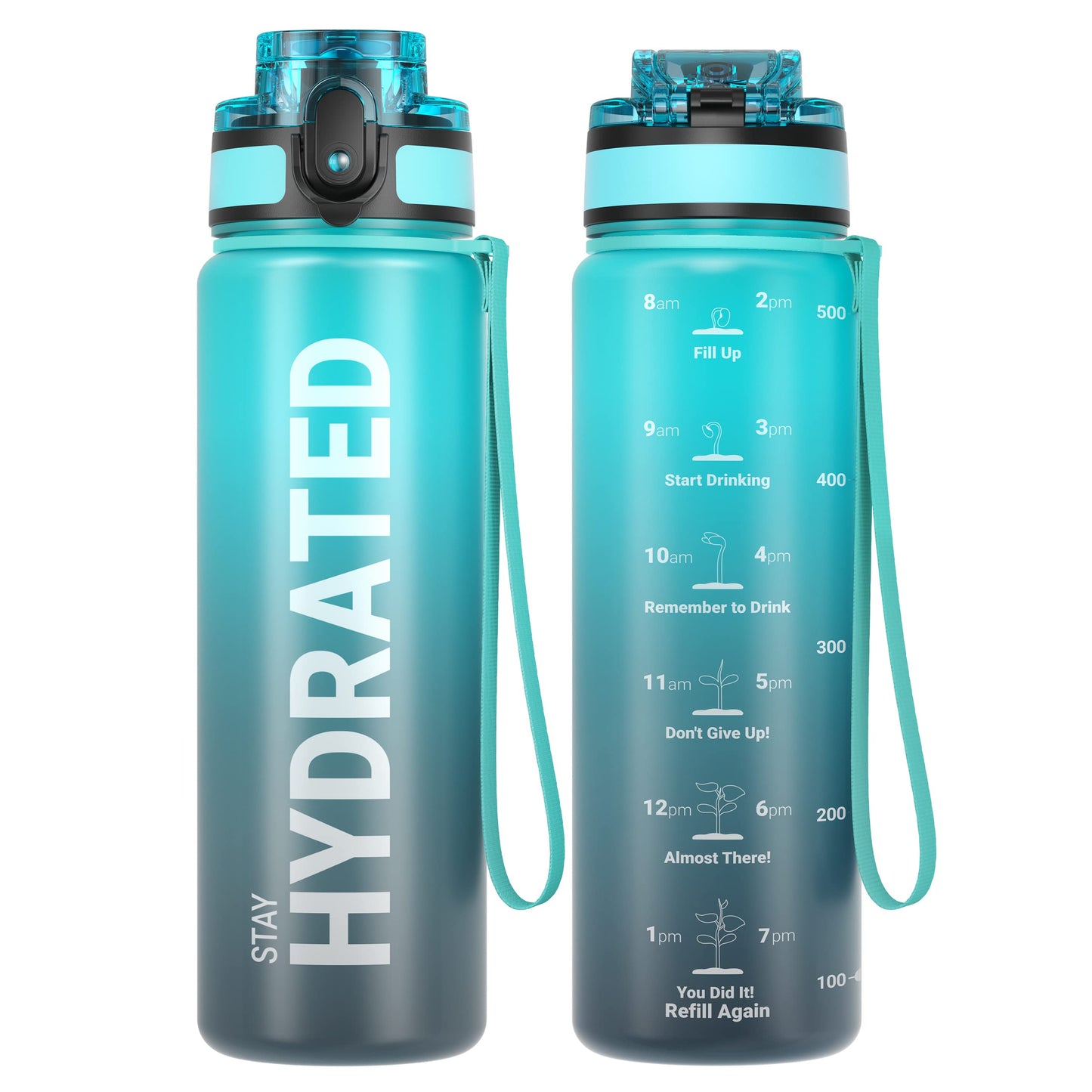 Motivational Leakproof Water Bottle with Time Marker & Wide Mouth Design