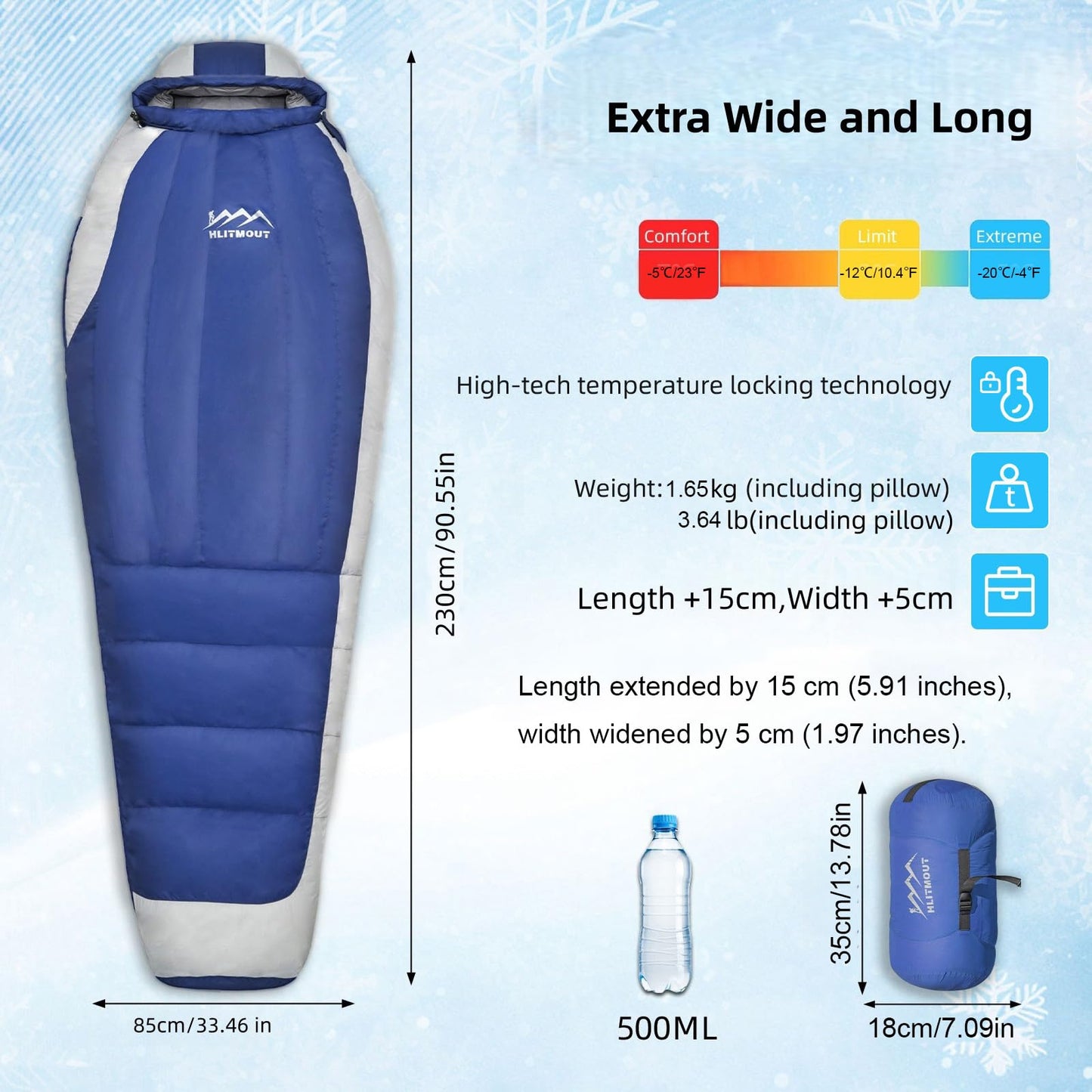 XL Down Mummy Sleeping Bag for Camping, Hiking & Backpacking