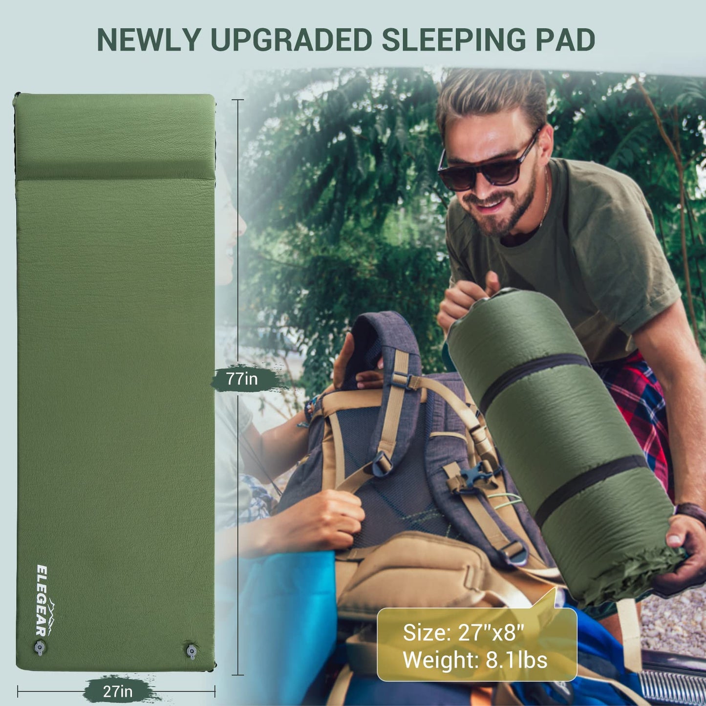 Self-Inflating Memory Foam Camping Sleeping Pad with Pillow & Insulated Design