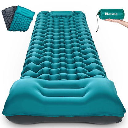 Extra Thick Ultralight Inflatable Camping Sleeping Pad with Built-In Pillow