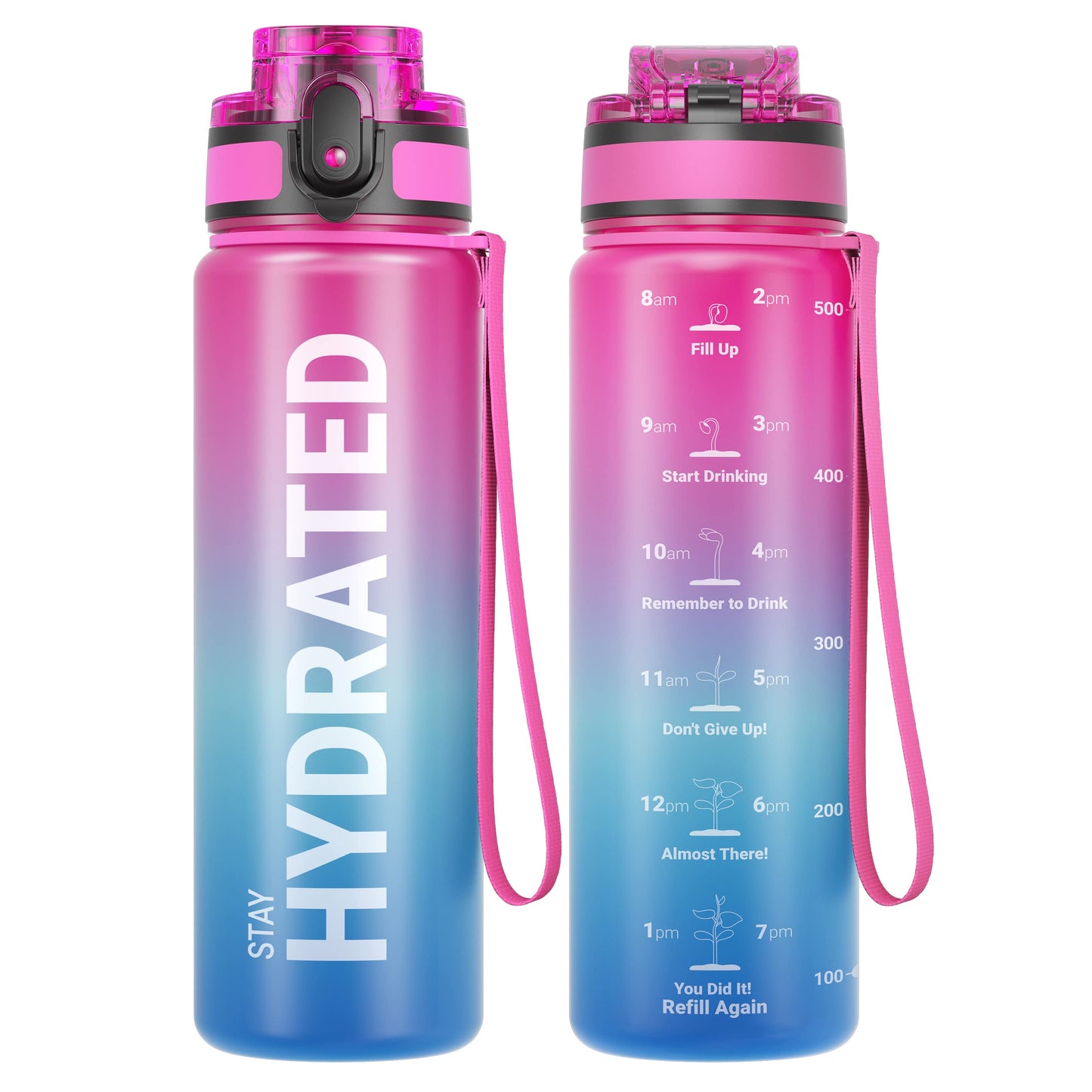 Motivational Leakproof Water Bottle with Time Marker & Wide Mouth Design