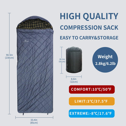 Cotton Cold Weather Sleeping Bag for Camping & Travel