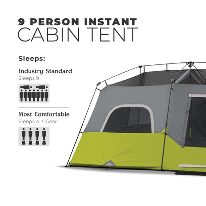 Core 9 Person Instant Cabin Tent - 14' x 9', Green (40008)