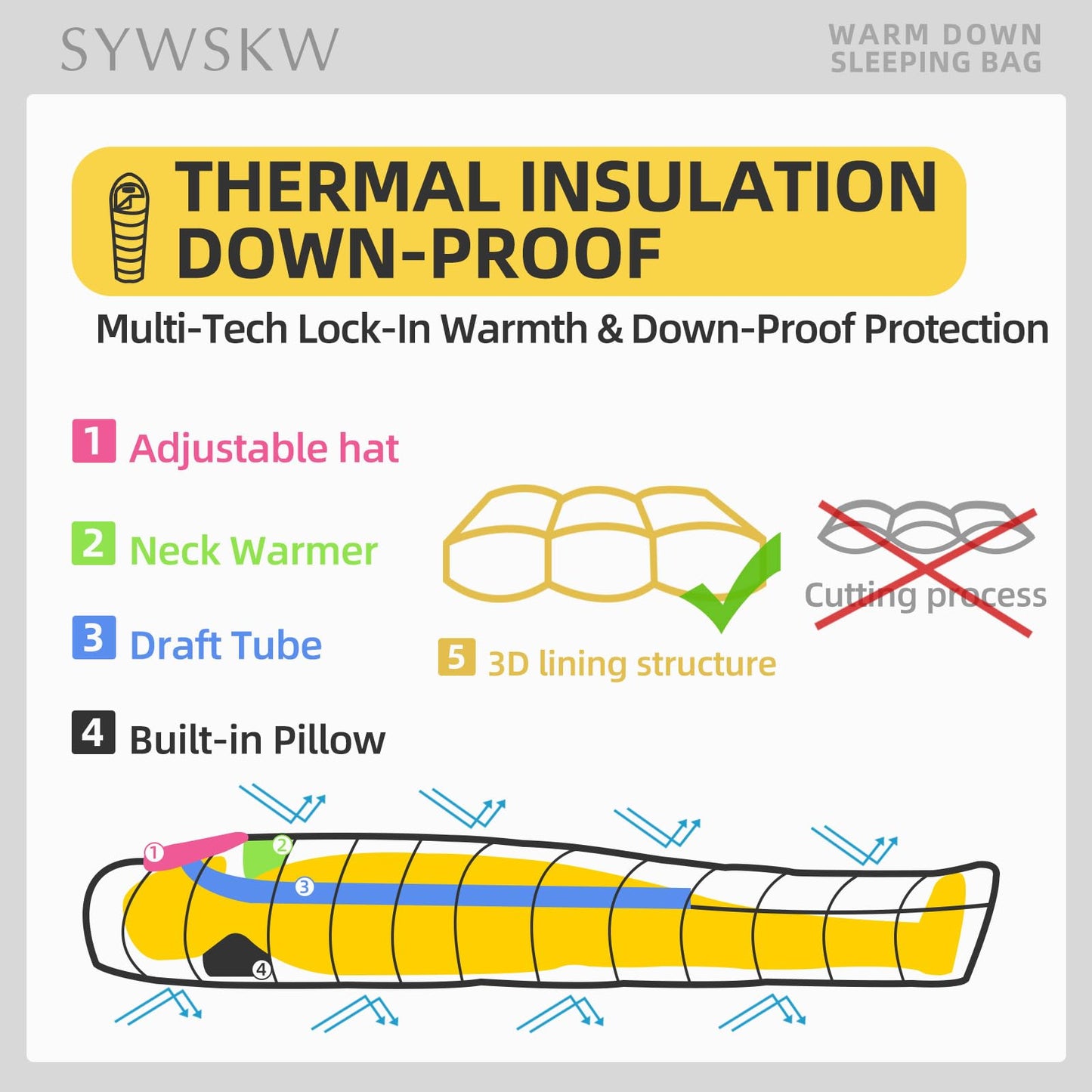 Ultralight Down Sleeping Bag with Pillow for Camping & Backpacking