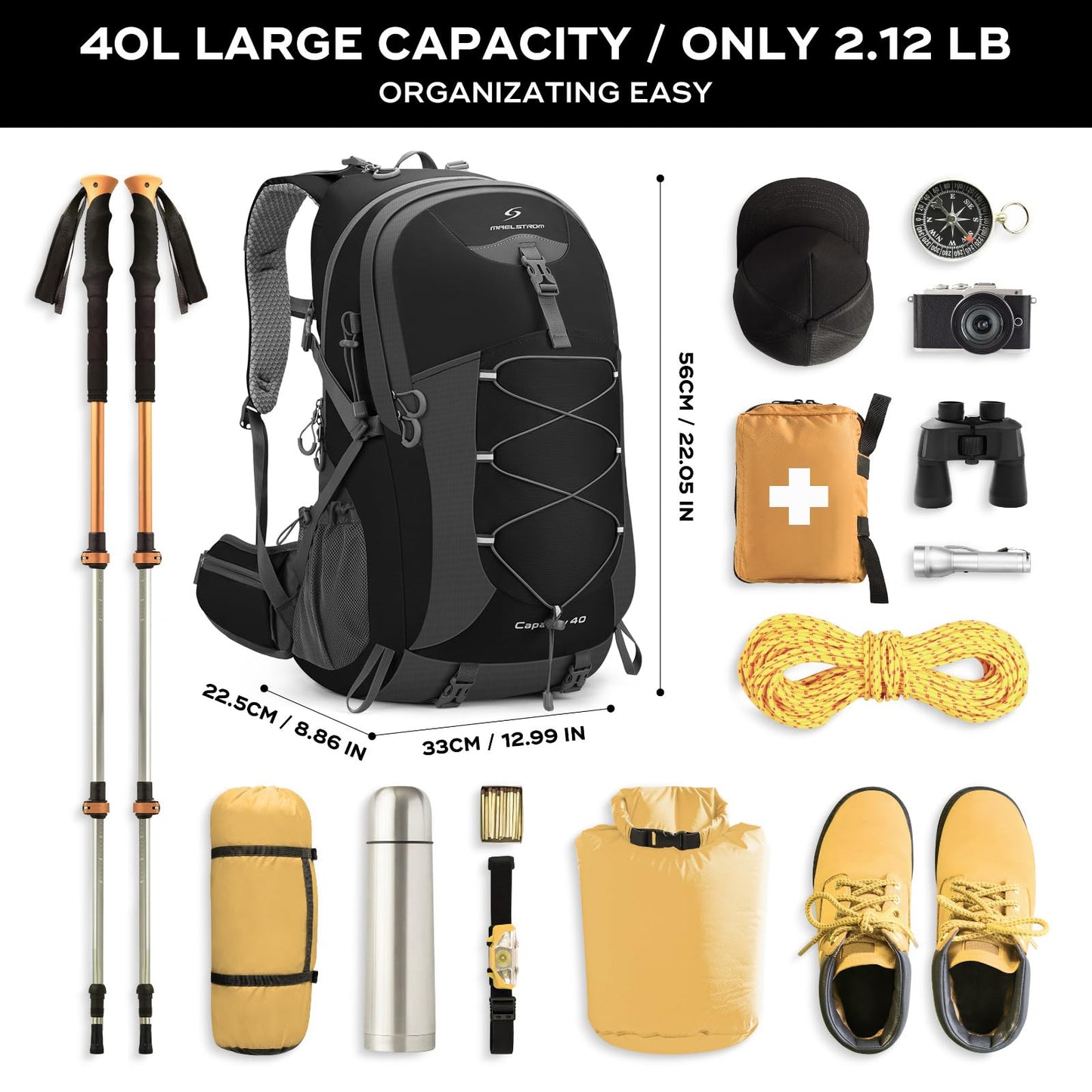 Waterproof Hiking Backpack with Rain Cover for Camping & Travel