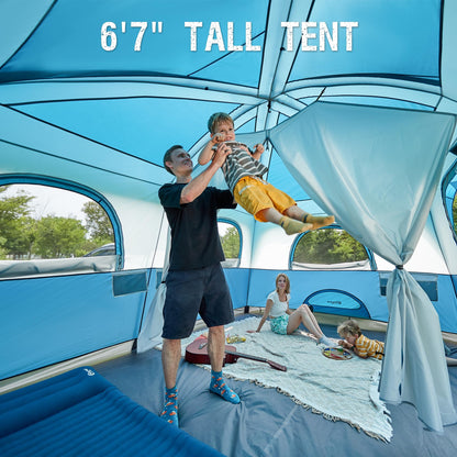 6–10 Person Family Camping Tent with Porch, Tall Interior & Ventilated Design