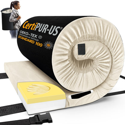 Memory Foam Camping Mattress Pad with Portable Roll-Up Design & Travel Bag