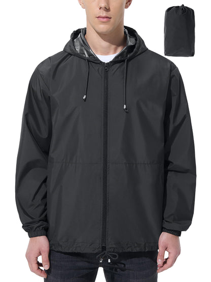 Men’s Lightweight Packable Waterproof Rain Jacket with Hood for Outdoor Activities