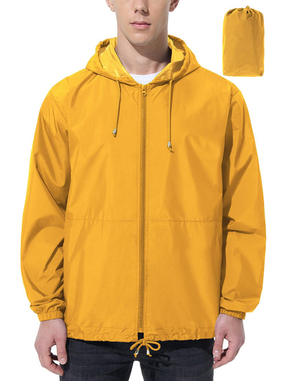 Men’s Lightweight Packable Waterproof Rain Jacket with Hood for Outdoor Activities