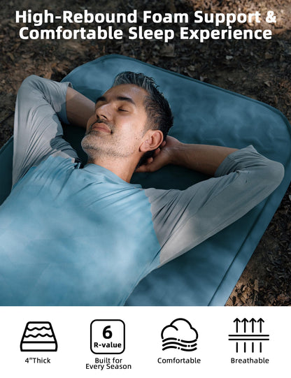 Self-Inflating Insulated Camping Sleeping Pad with High-Density Foam for 4-Season Use