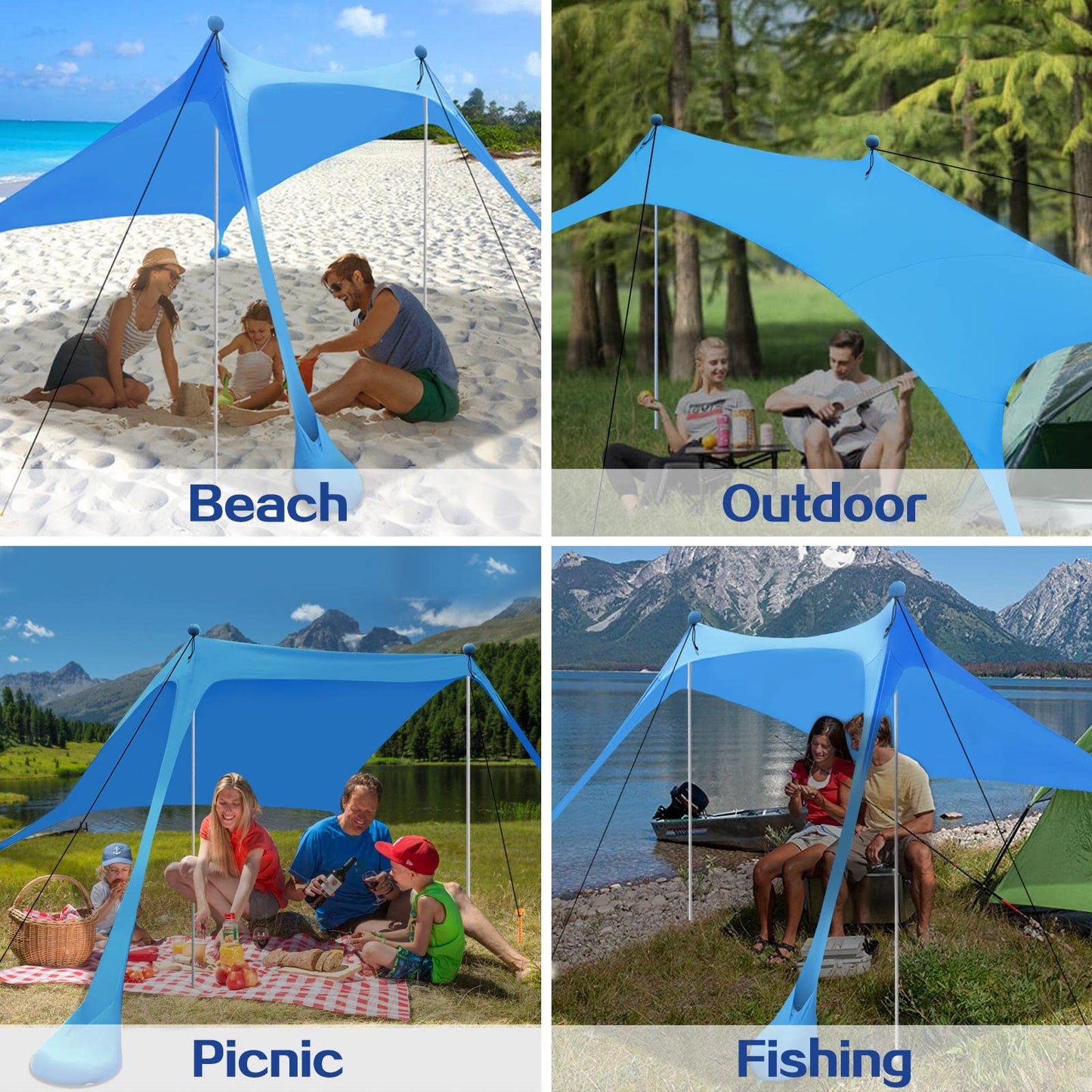Beach Tent Beach Canopy Beach Shade Extra Windproof Rope Stable Sun Protection Easy Set up