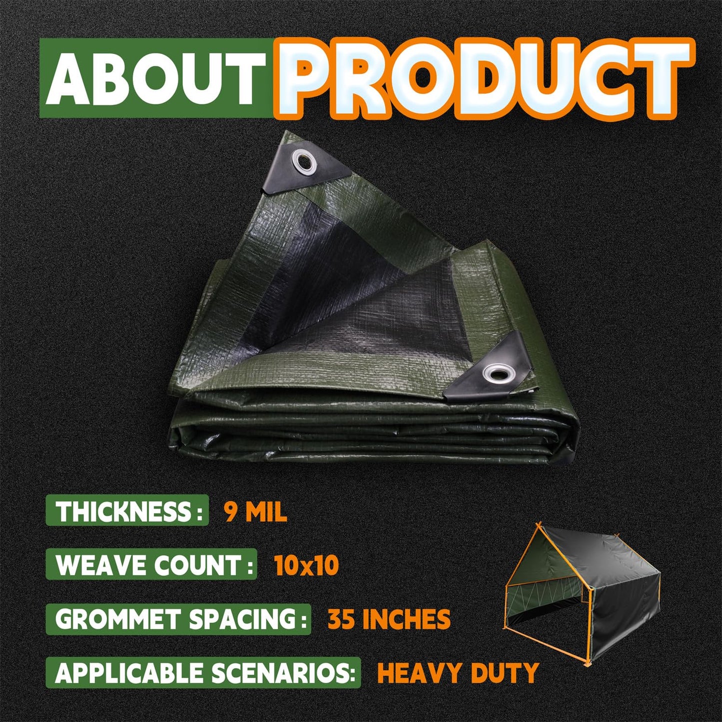 Waterproof Heavy Duty Poly Tarp with Reinforced Edges & Metal Grommets