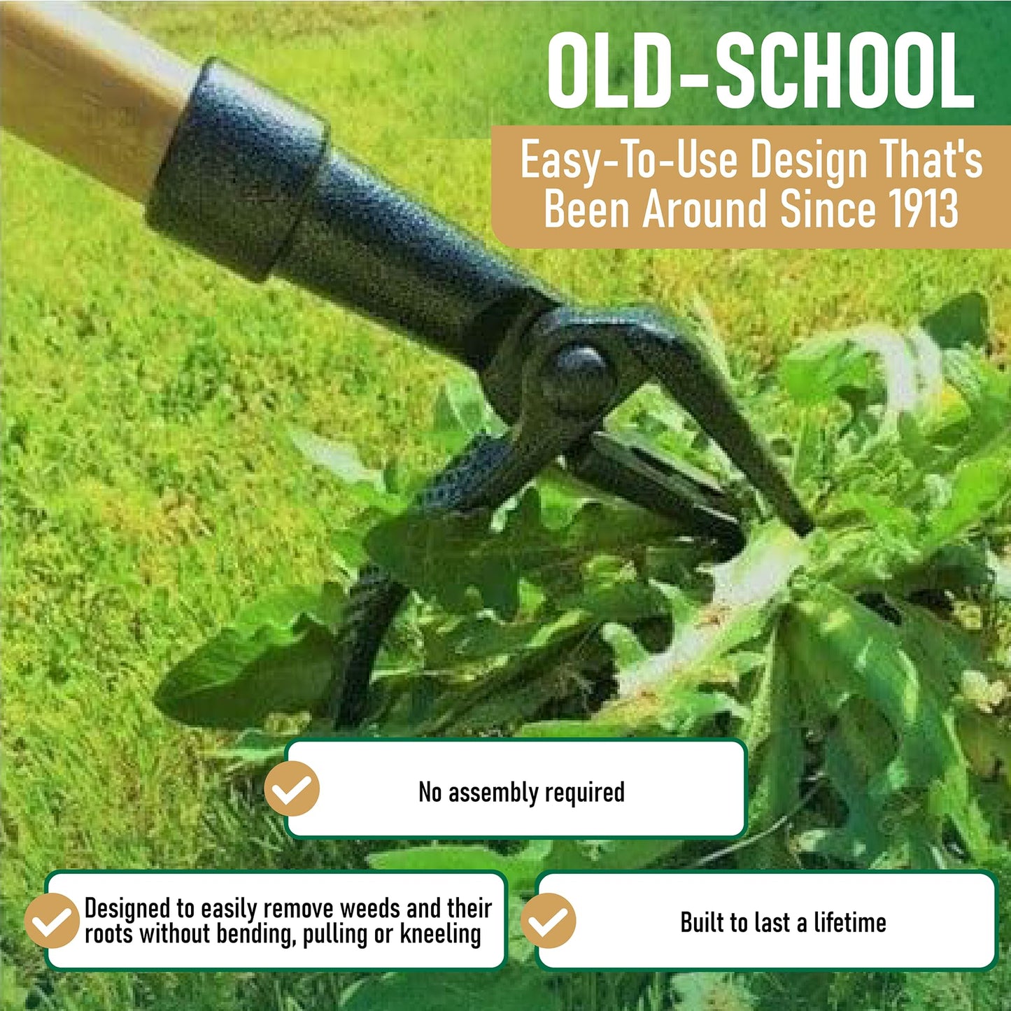 Stand-Up Weed Puller Tool with Long Handle & Steel Claw Design