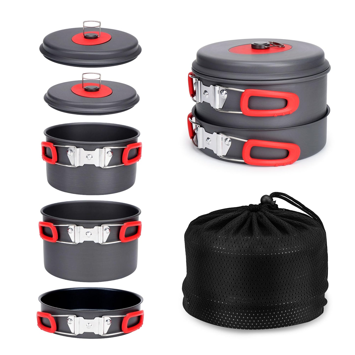 Compact Camping Cookware Set with Pots, Pans & Carry Bag for Outdoor Cooking