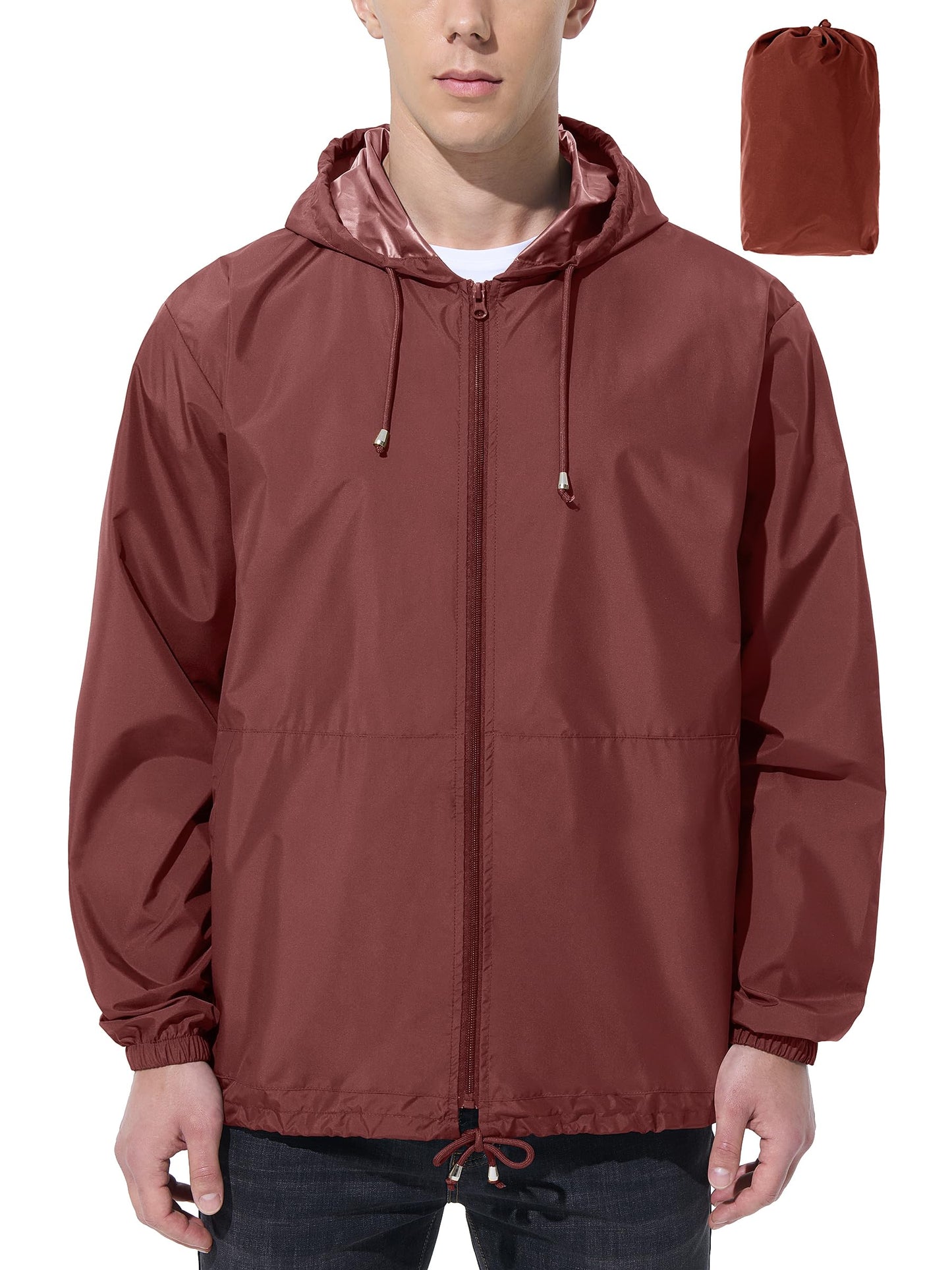 Men’s Lightweight Packable Waterproof Rain Jacket with Hood for Outdoor Activities