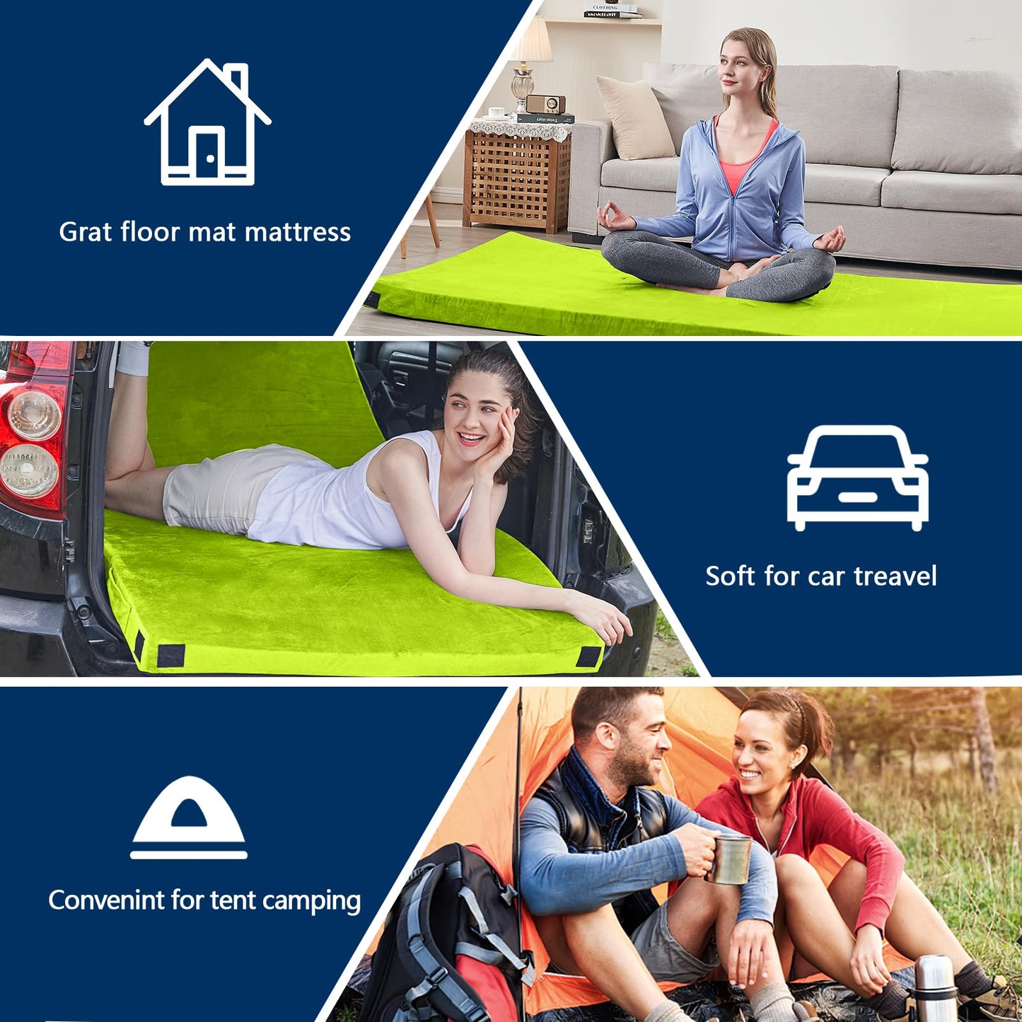 Memory Foam Camping Mattress Pad with Portable Roll-Up Design & Travel Bag