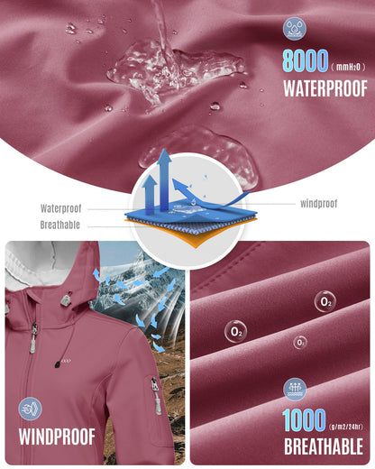 Women’s Fleece-Lined Softshell Jacket with Hooded Windproof Design