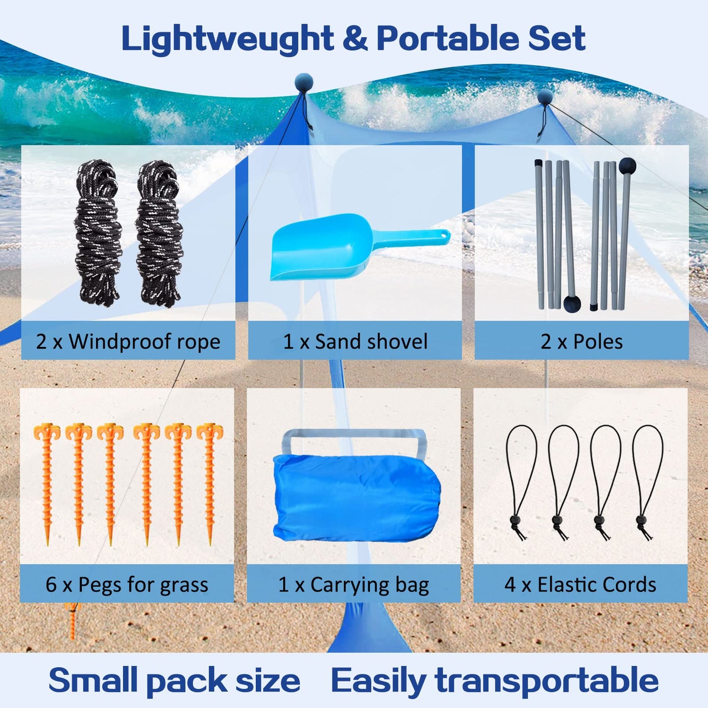 Beach Tent Beach Canopy Beach Shade Extra Windproof Rope Stable Sun Protection Easy Set up