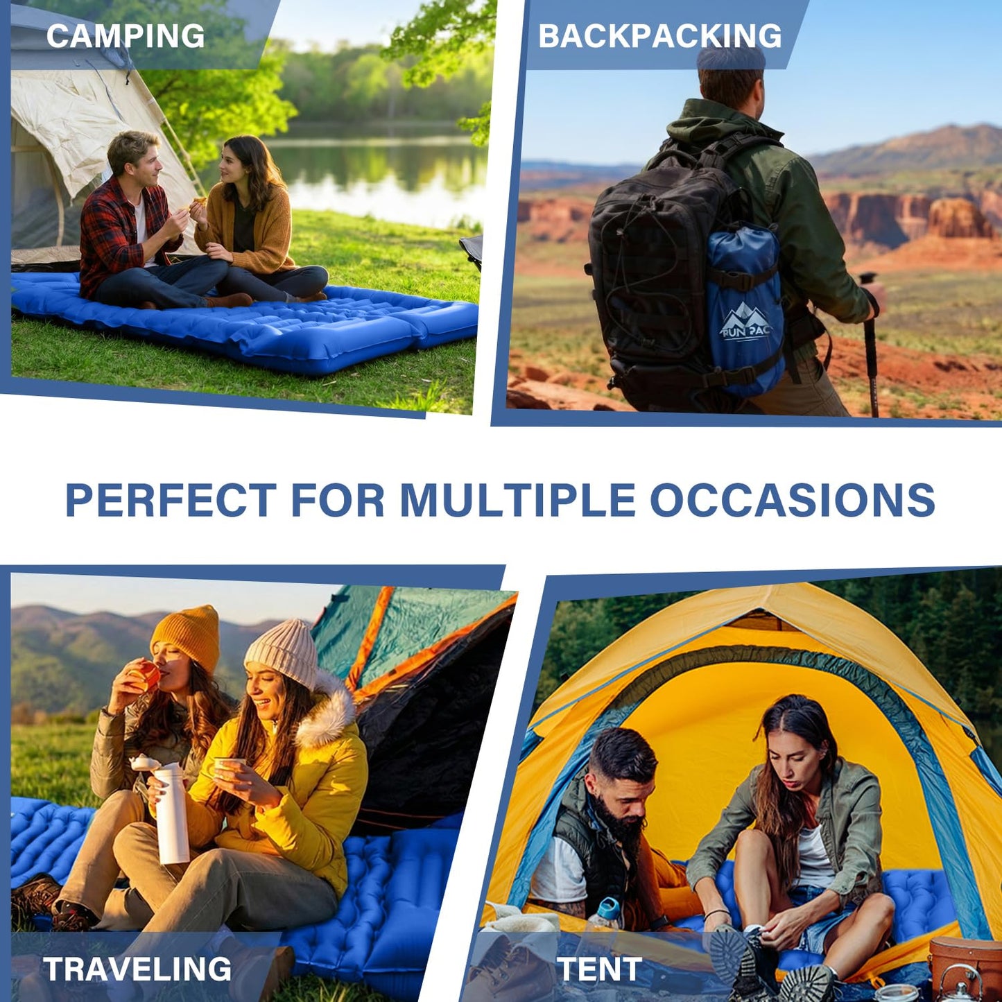 Ultralight Inflatable Camping Sleeping Pad with Built-In Pillow & Foot Pump