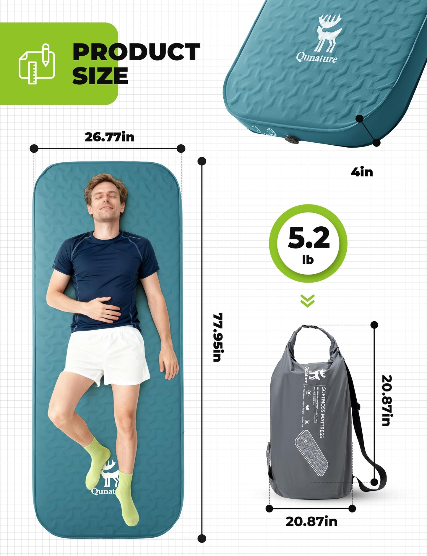 Self-Inflating Insulated Camping Sleeping Pad with High-Density Foam for 4-Season Use