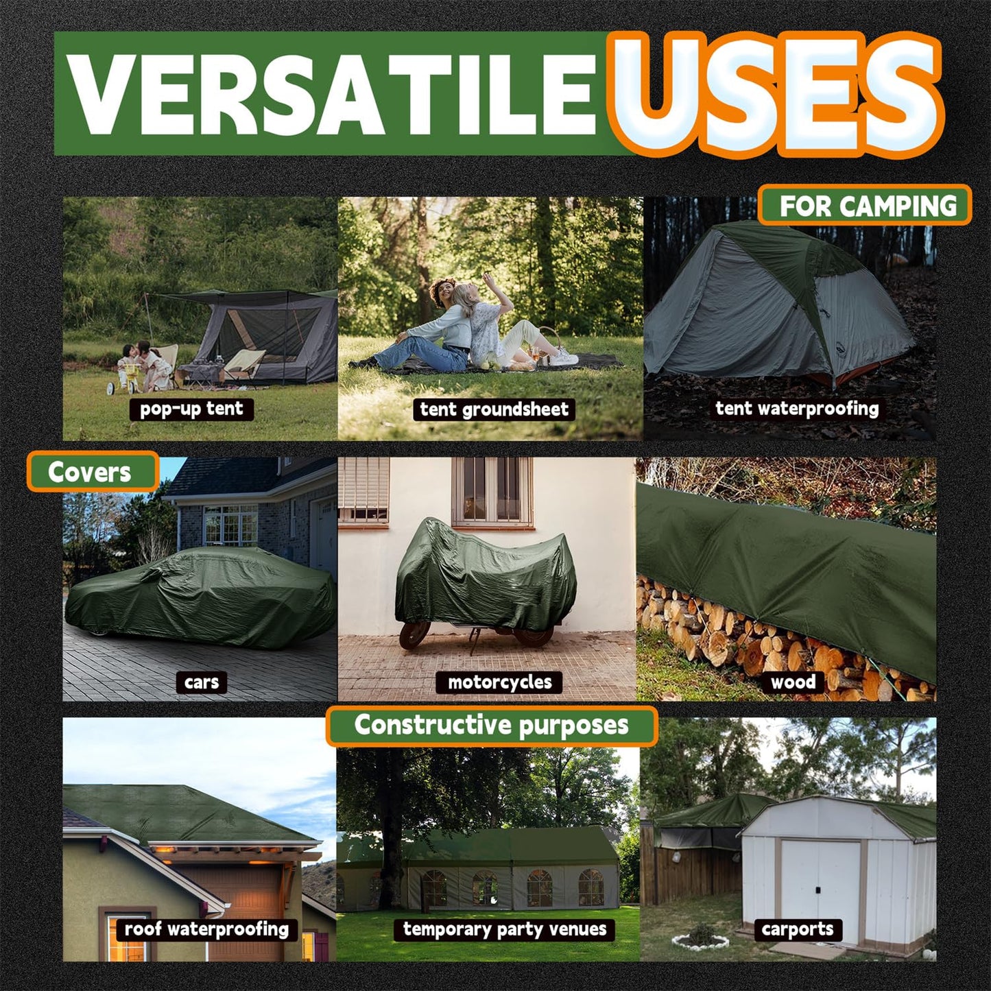 Waterproof Heavy Duty Poly Tarp with Reinforced Edges & Metal Grommets