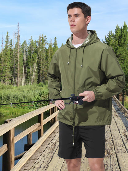 Men’s Lightweight Packable Waterproof Rain Jacket with Hood for Outdoor Activities