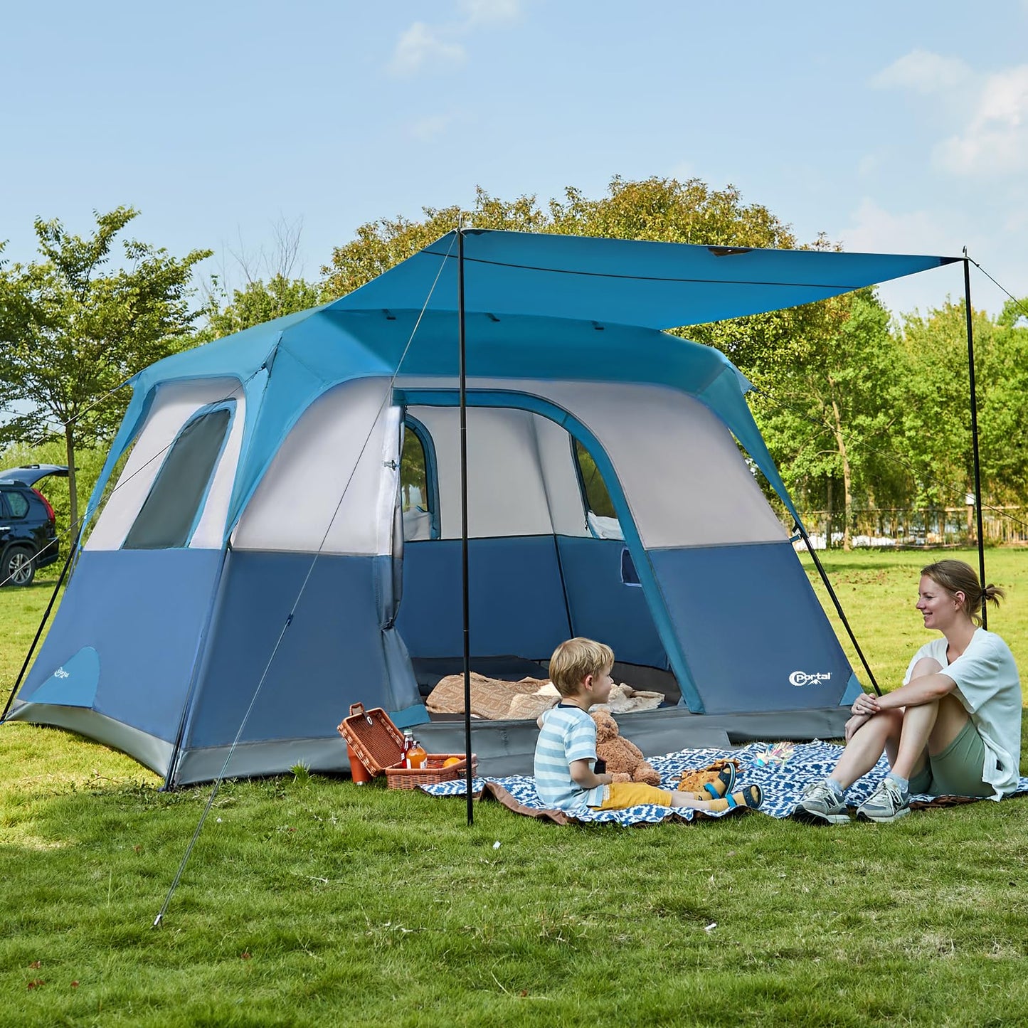 6–10 Person Family Camping Tent with Porch, Tall Interior & Ventilated Design