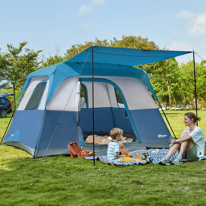 6–10 Person Family Camping Tent with Porch, Tall Interior & Ventilated Design