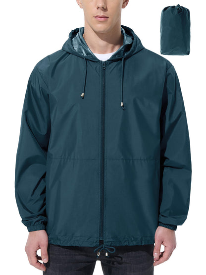 Men’s Lightweight Packable Waterproof Rain Jacket with Hood for Outdoor Activities