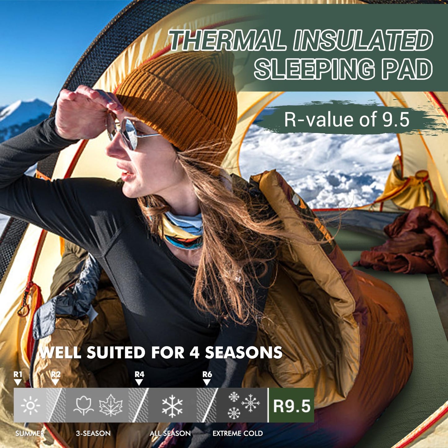 Self-Inflating Memory Foam Camping Sleeping Pad with Pillow & Insulated Design