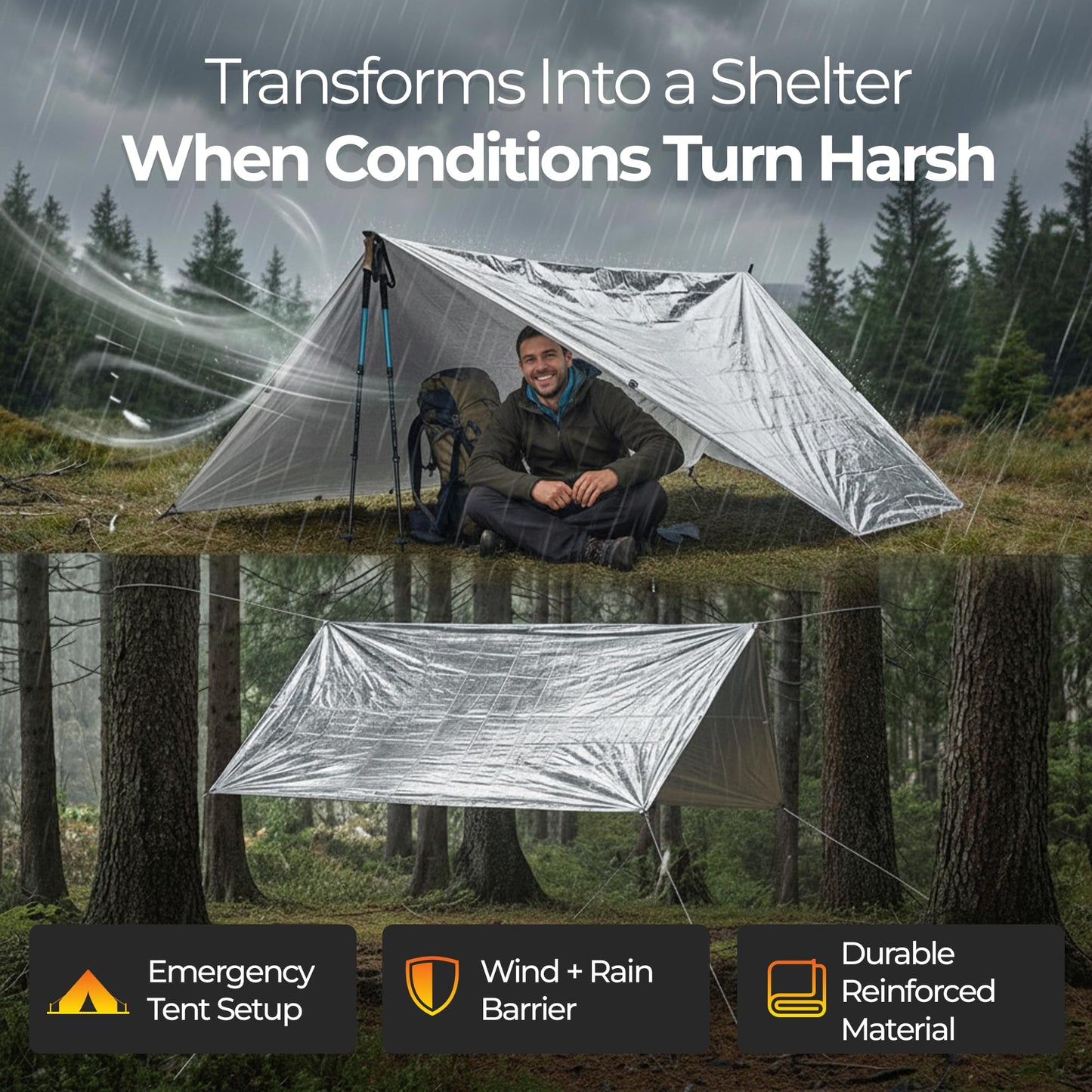 Emergency Mylar Thermal Survival Blanket with Waterproof Heat-Retention Design
