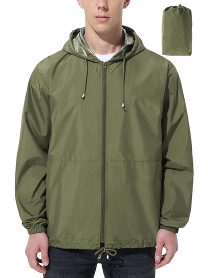 Men’s Lightweight Packable Waterproof Rain Jacket with Hood for Outdoor Activities