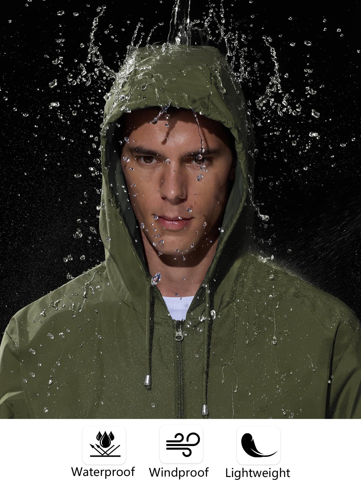 Men’s Lightweight Packable Waterproof Rain Jacket with Hood for Outdoor Activities