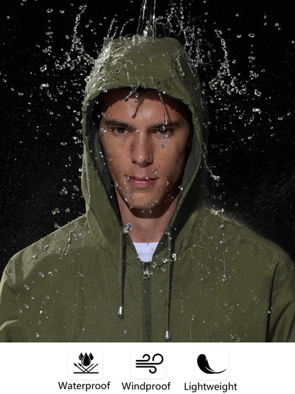 Men’s Lightweight Packable Waterproof Rain Jacket with Hood for Outdoor Activities
