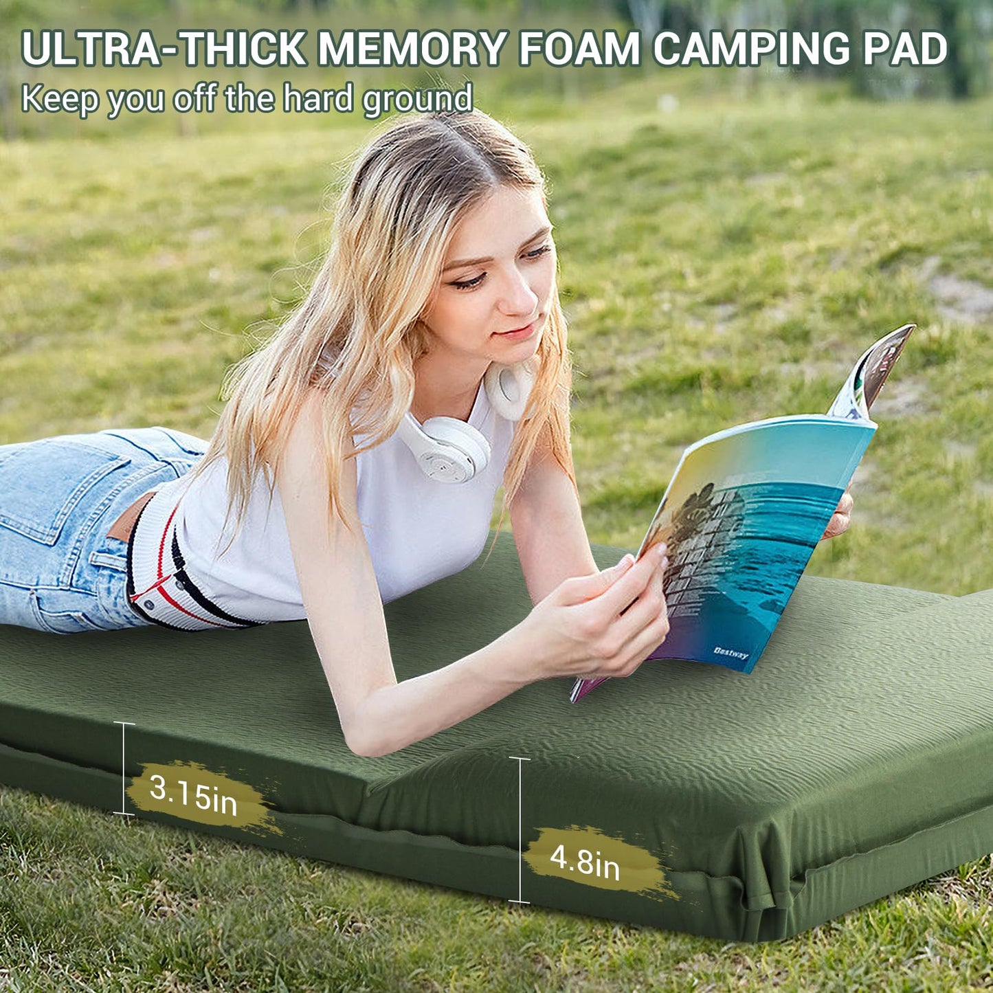 Self-Inflating Memory Foam Camping Sleeping Pad with Pillow & Insulated Design