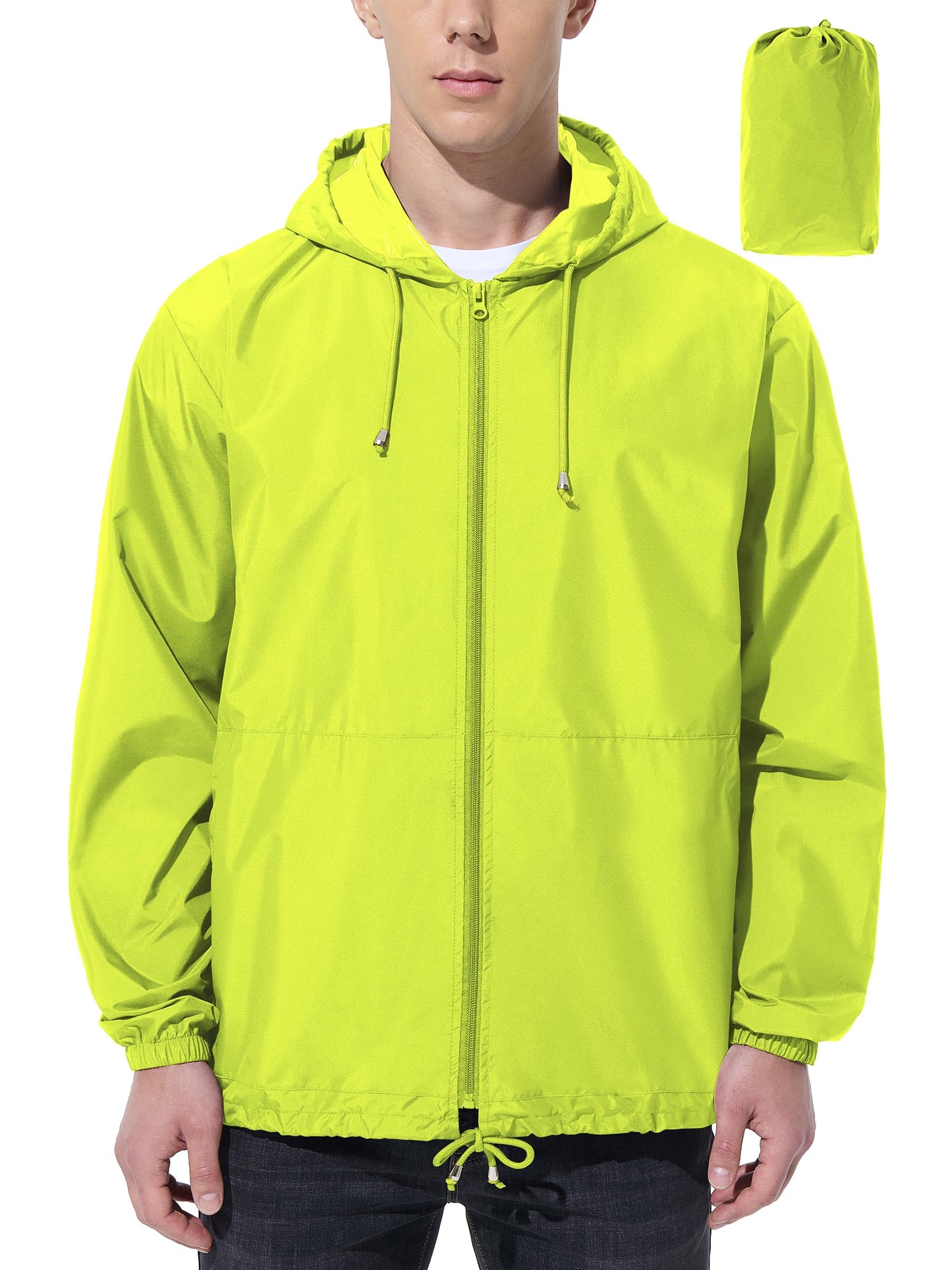Men’s Lightweight Packable Waterproof Rain Jacket with Hood for Outdoor Activities