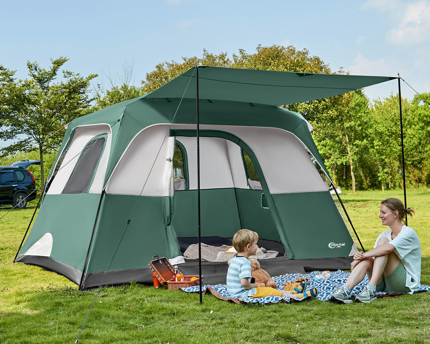 6–10 Person Family Camping Tent with Porch, Tall Interior & Ventilated Design
