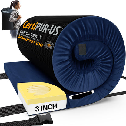Memory Foam Camping Mattress Pad with Portable Roll-Up Design & Travel Bag