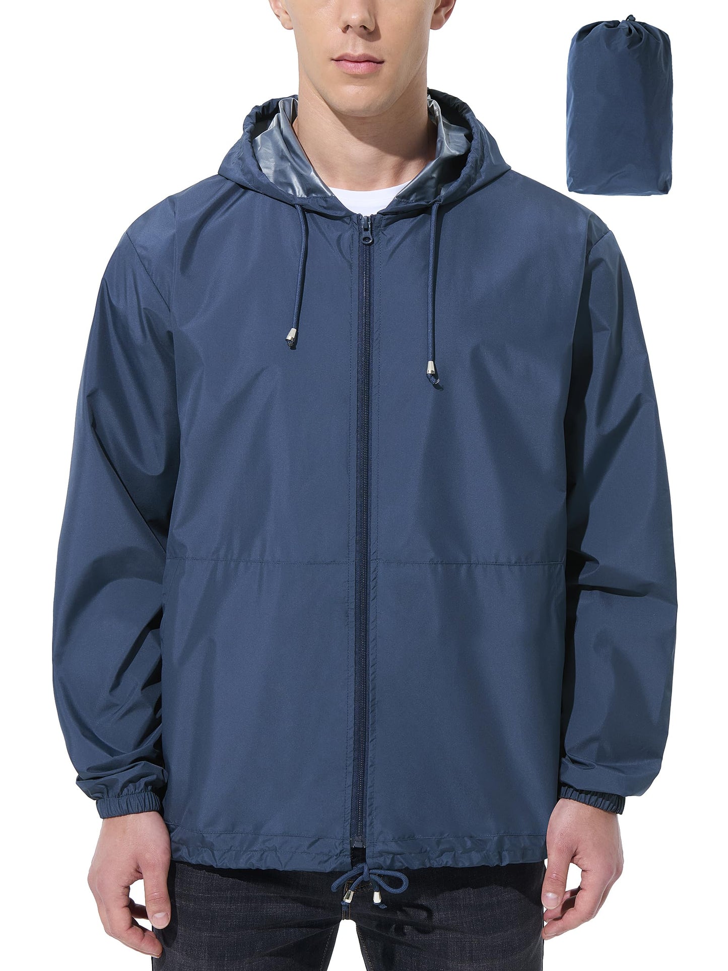 Men’s Lightweight Packable Waterproof Rain Jacket with Hood for Outdoor Activities