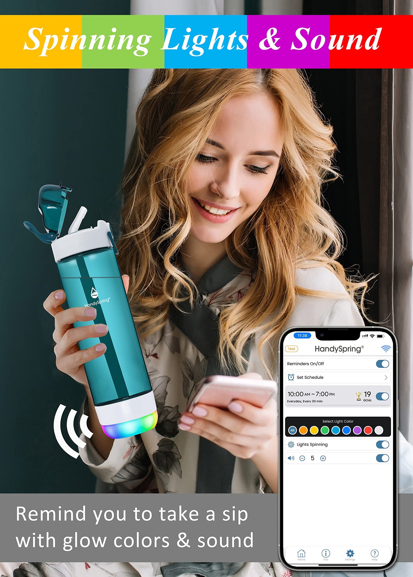Smart Hydration Water Bottle with Drink Reminder & Straw Lid Design