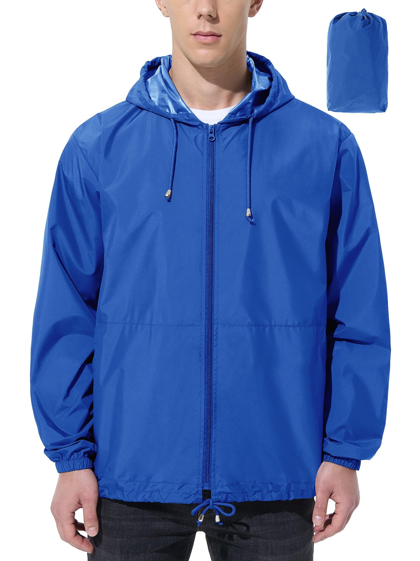 Men’s Lightweight Packable Waterproof Rain Jacket with Hood for Outdoor Activities