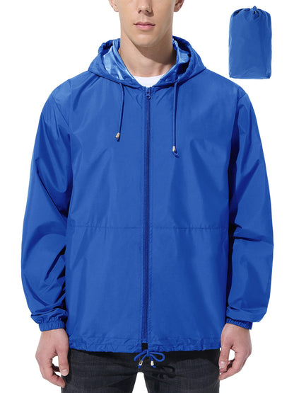 Men’s Lightweight Packable Waterproof Rain Jacket with Hood for Outdoor Activities