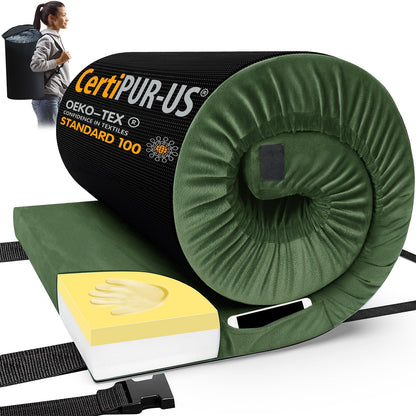 Memory Foam Camping Mattress Pad with Portable Roll-Up Design & Travel Bag