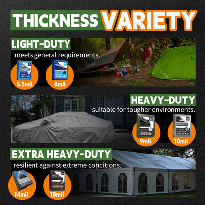 Waterproof Heavy Duty Poly Tarp with Reinforced Edges & Metal Grommets