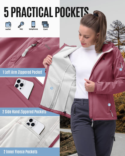Women’s Fleece-Lined Softshell Jacket with Hooded Windproof Design