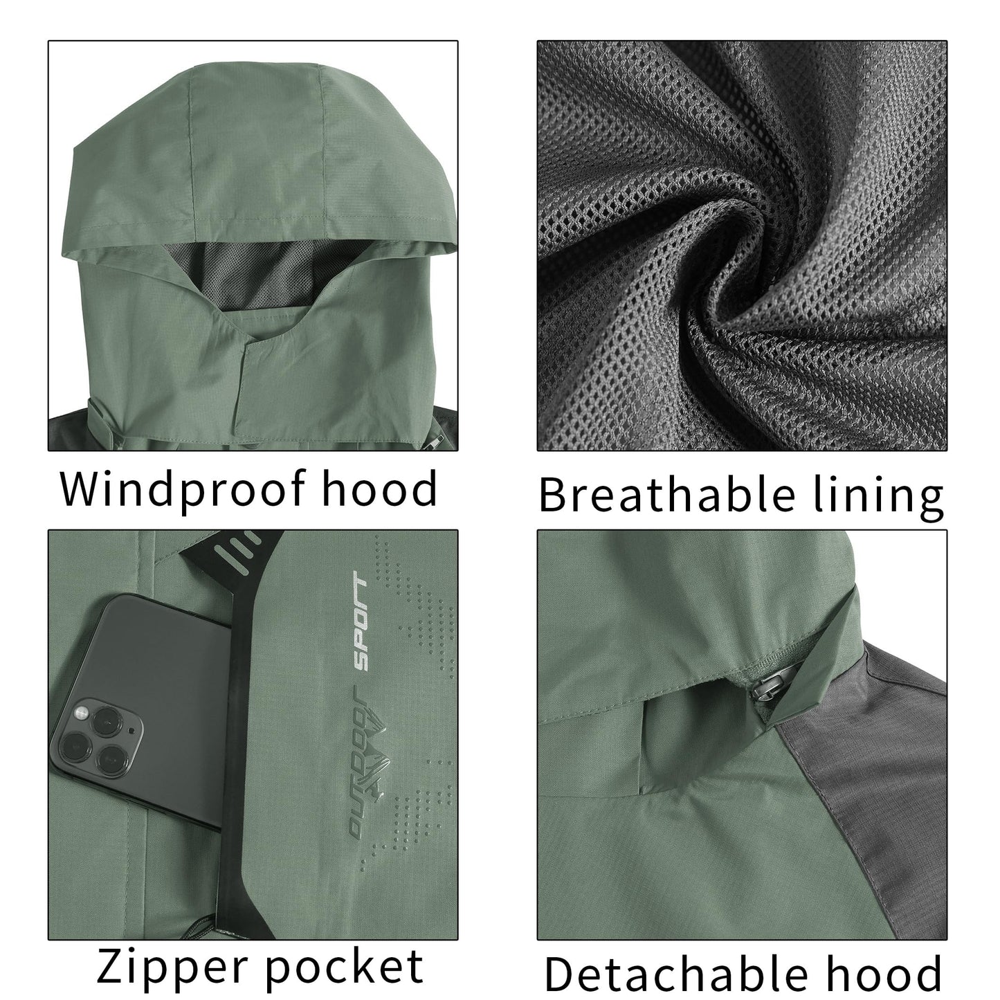 Men’s Waterproof Hooded Rain Jacket with Lightweight Windproof Design