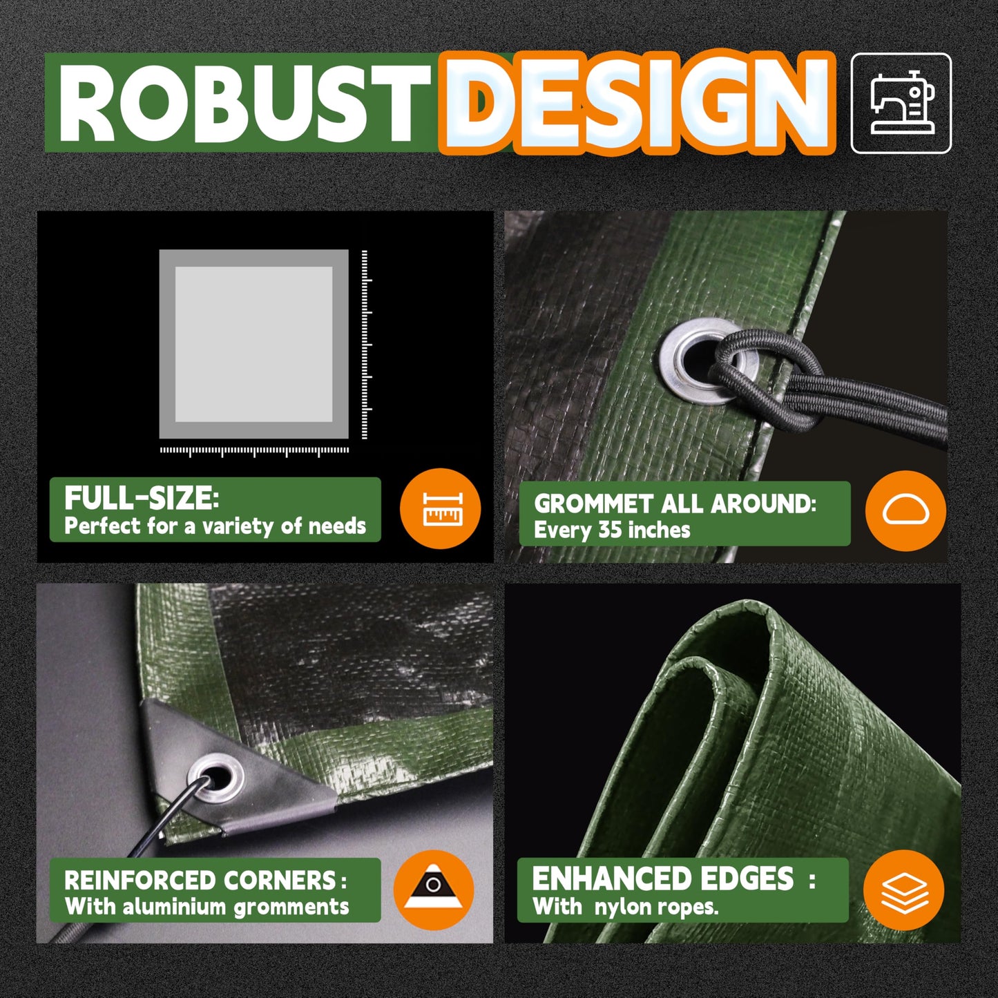 Waterproof Heavy Duty Poly Tarp with Reinforced Edges & Metal Grommets